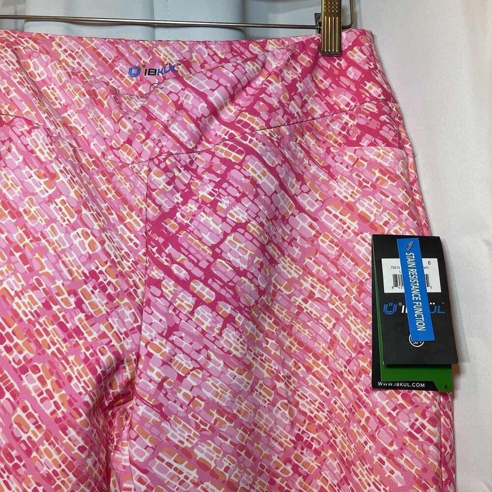 IBKUL Printed Ankle Pant Liz Pink Coral Size 6 NWT Golf Pickleball